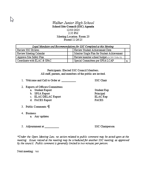 School Site Council Agenda 12-4-25